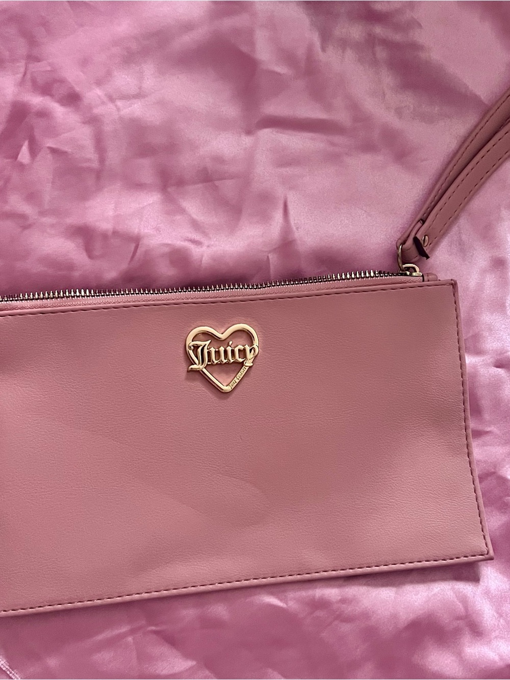 Juicy Couture Rose Pink Heart Logo Wristlet